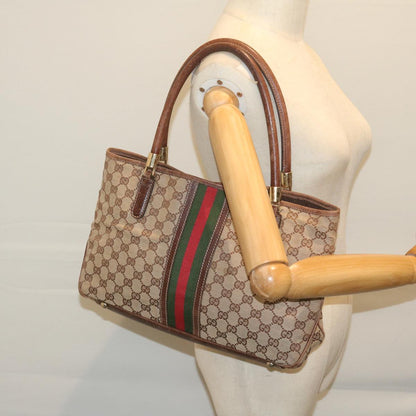 GUCCI GG Canvas Web Sherry Line Tote Bag Beige Red Green 161717  61031
