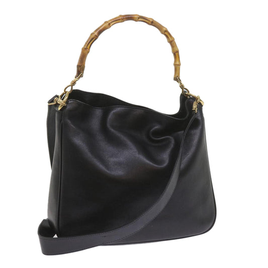 GUCCI Bamboo Shoulder Bag Leather Black 001 1638  61056