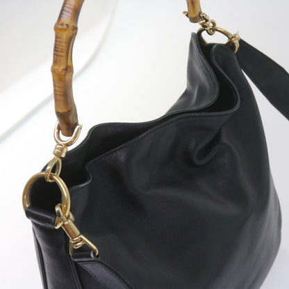 GUCCI Bamboo Shoulder Bag Leather Black 001 1638  61056
