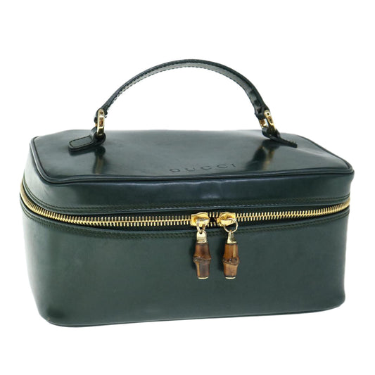 GUCCI Bamboo Vanity Cosmetic Pouch Patent leather Green 032 1956 0150  61086