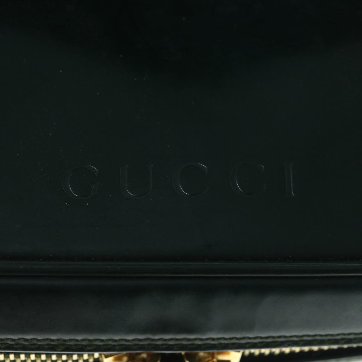 GUCCI Bamboo Vanity Cosmetic Pouch Patent leather Green 032 1956 0150  61086