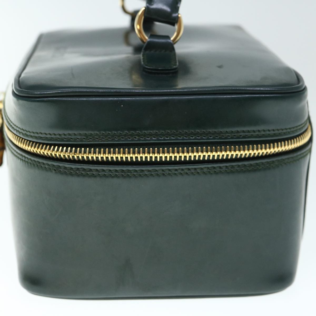 GUCCI Bamboo Vanity Cosmetic Pouch Patent leather Green 032 1956 0150  61086