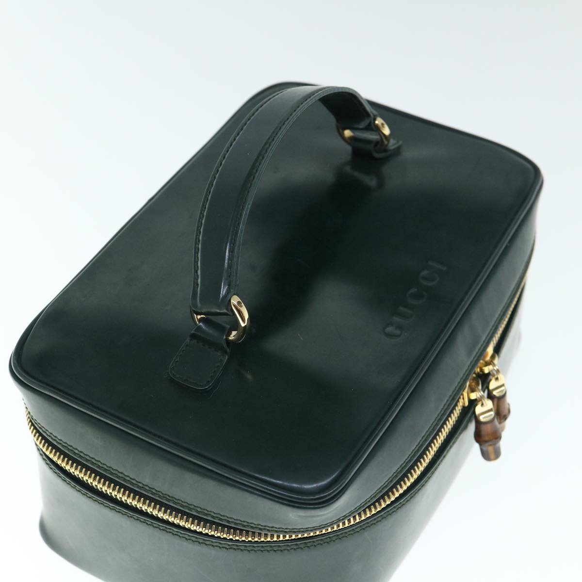 GUCCI Bamboo Vanity Cosmetic Pouch Patent leather Green 032 1956 0150  61086