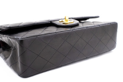 CHANEL Classic Double Flap 10" Chain Shoulder Bag Black Lambskin k71