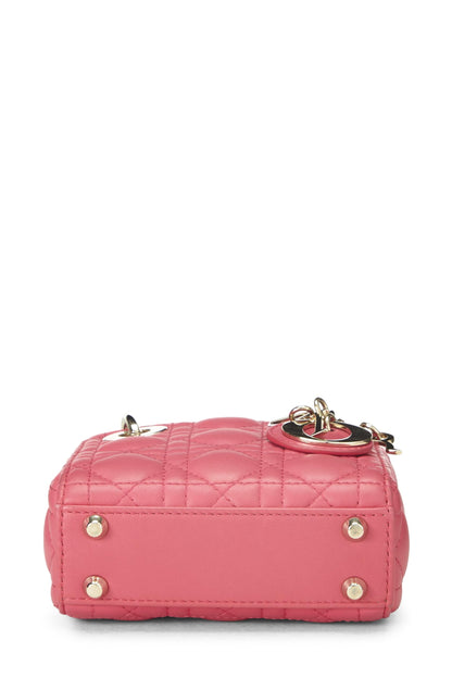 Dior, Pink Lambskin Leather Lady Dior Micro, Pink