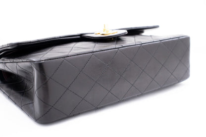 CHANEL Classic Double Flap 10" Chain Shoulder Bag Black Lambskin k72