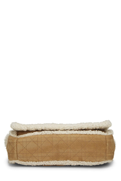 Dior, Beige Cannage Shearling Caro Bag Medium, Brown
