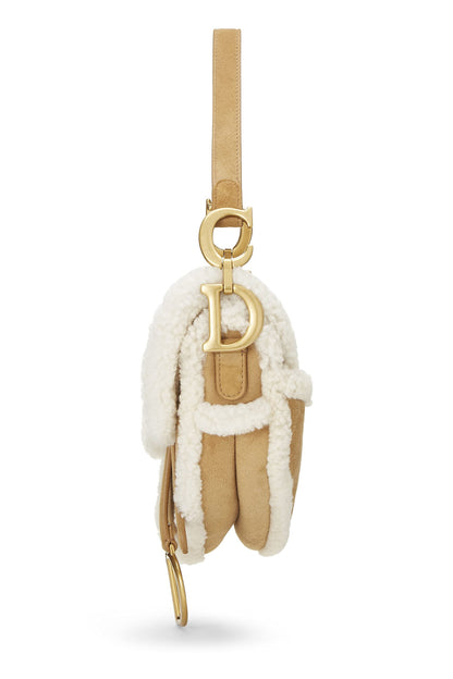 Dior, Beige Shearling Saddle Bag, Brown
