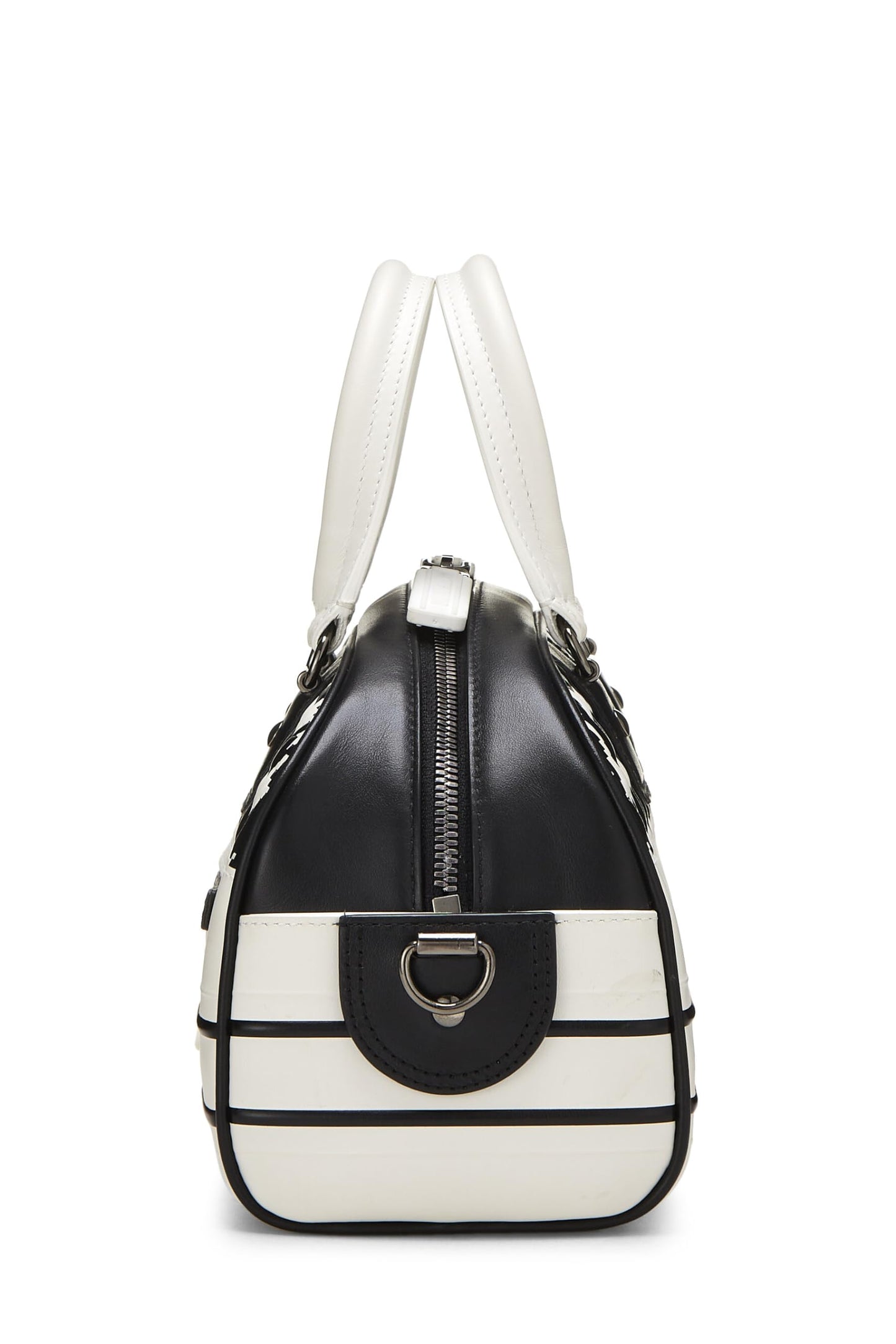 Dior, White & Black Leather Vibe Bowling Bag Small, White