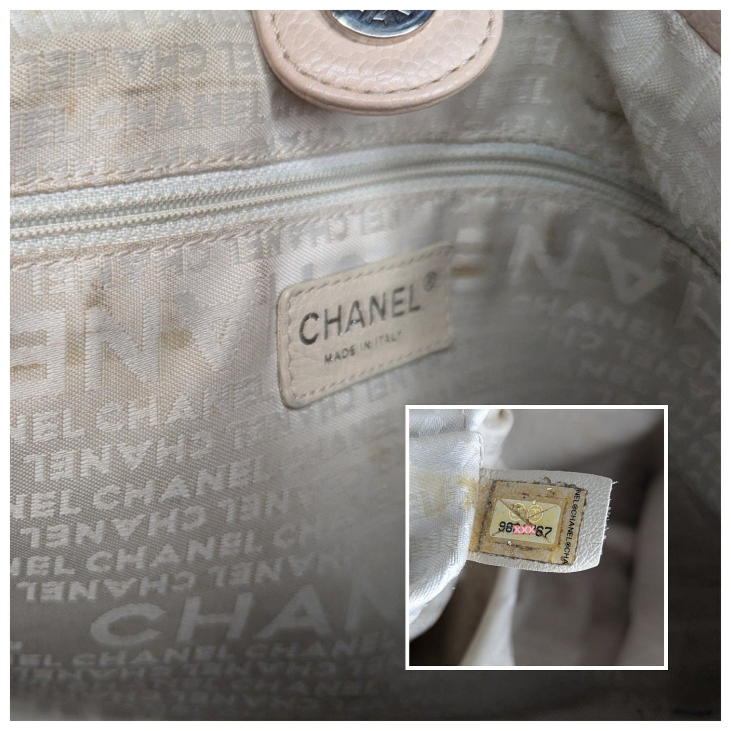 Chanel Vintage CC Charm Beige Woven Leather Tote