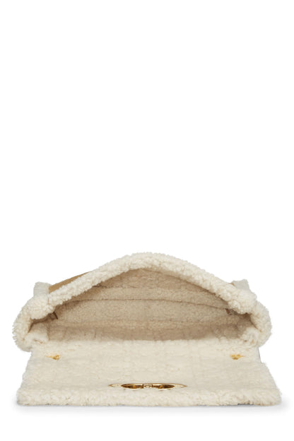 Dior, Beige Cannage Shearling Caro Bag Medium, Brown