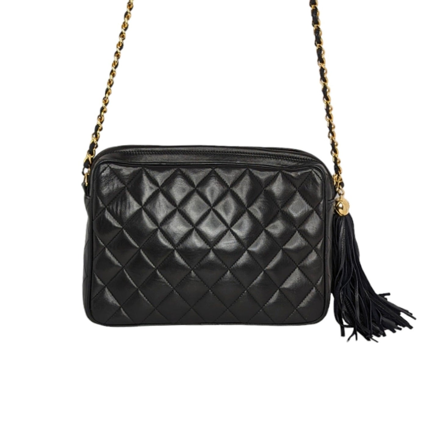 Chanel Vintage Quilted Lambskin CC Camera Tassel Bag