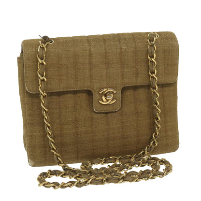 CHANEL Chain Shoulder Bag Canvas Brown CC 62565A