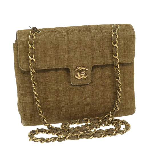 CHANEL Chain Shoulder Bag Canvas Brown CC 62565A