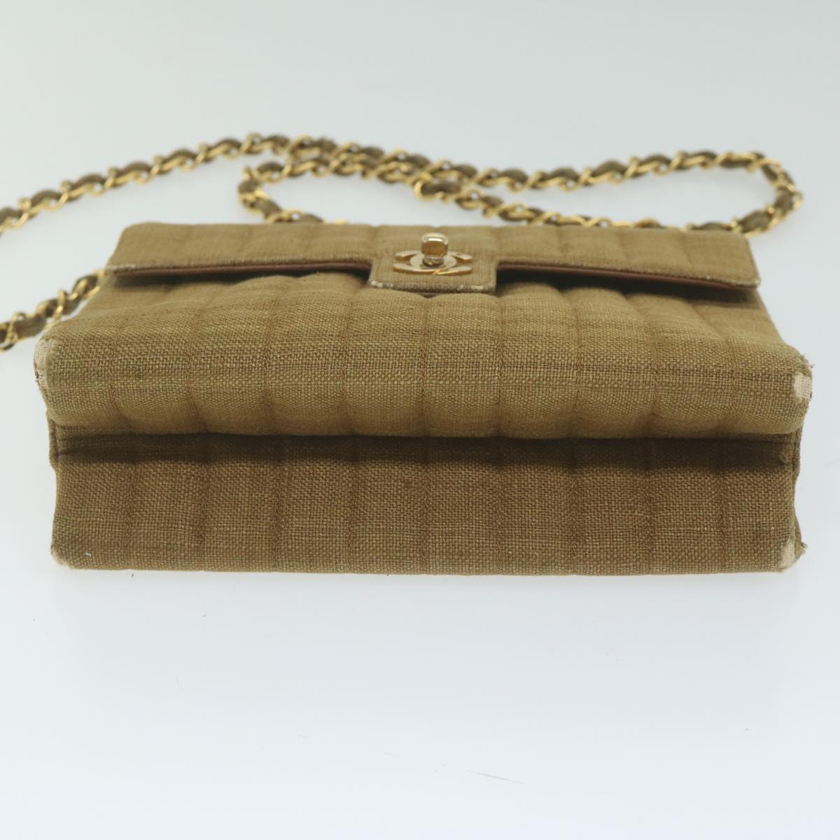 CHANEL Chain Shoulder Bag Canvas Brown CC 62565A