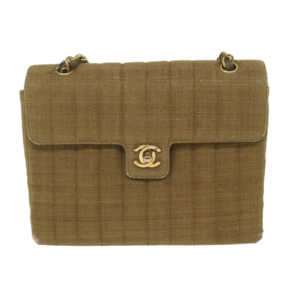 CHANEL Chain Shoulder Bag Canvas Brown CC 62565A