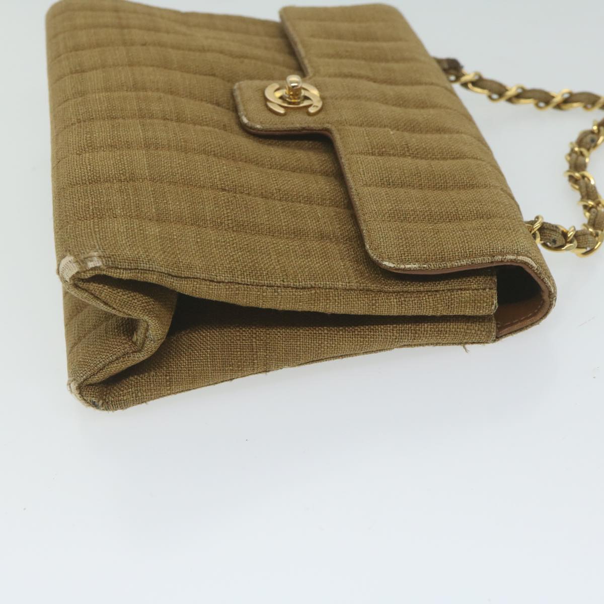 CHANEL Chain Shoulder Bag Canvas Brown CC 62565A