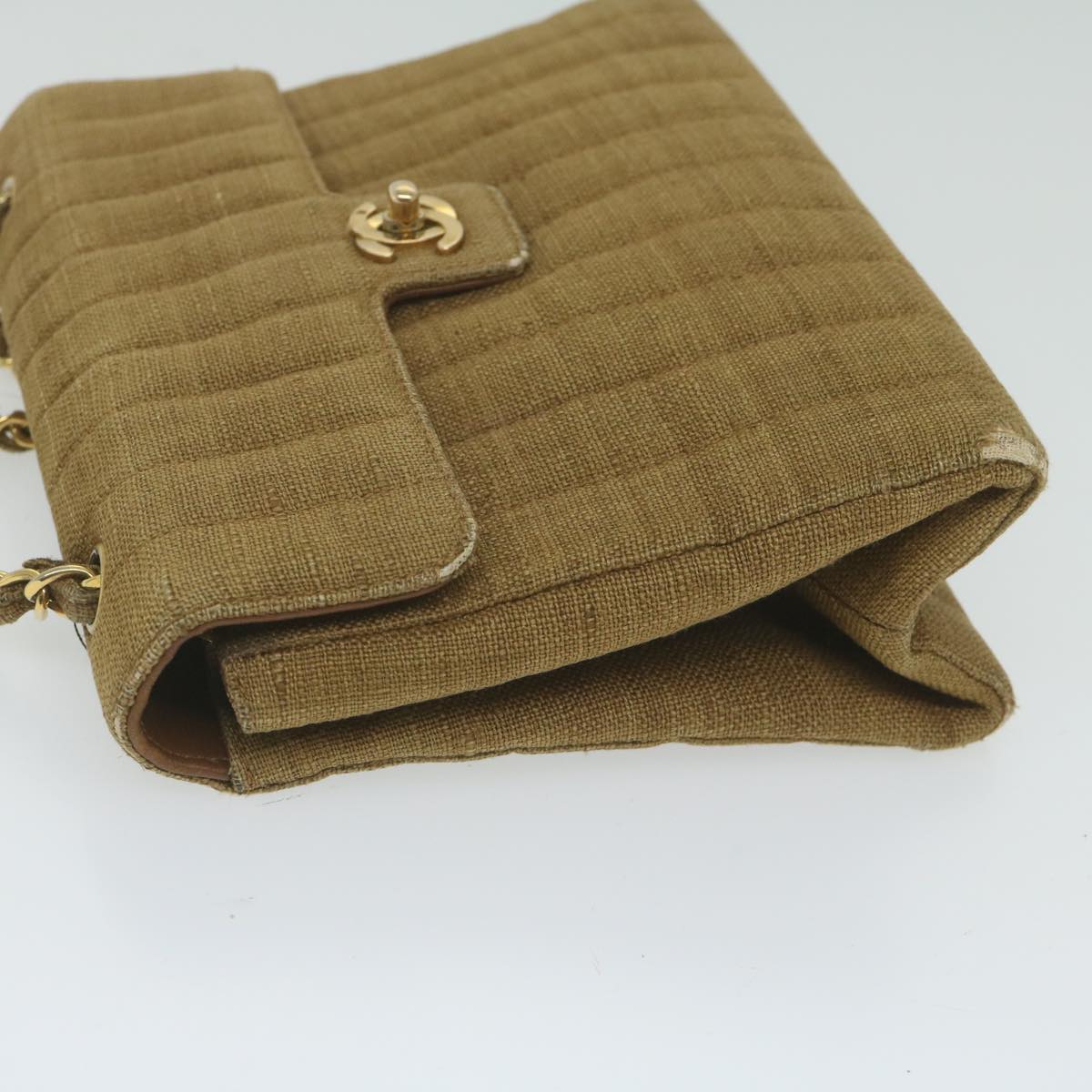 CHANEL Chain Shoulder Bag Canvas Brown CC 62565A