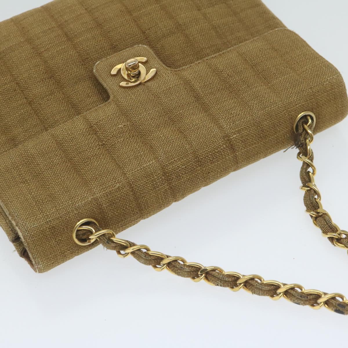 CHANEL Chain Shoulder Bag Canvas Brown CC 62565A
