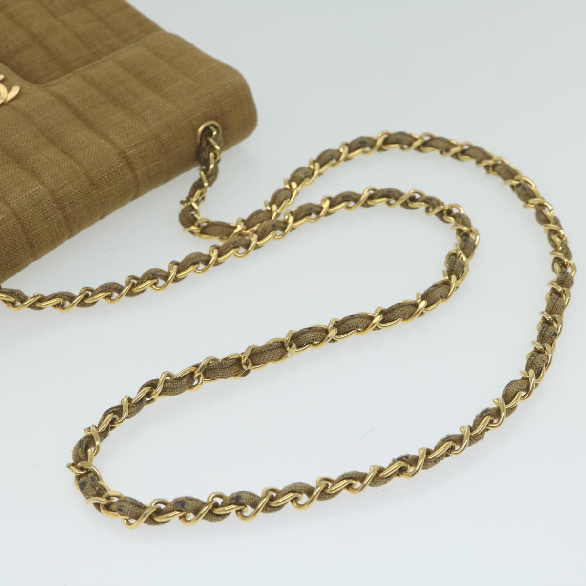 CHANEL Chain Shoulder Bag Canvas Brown CC 62565A