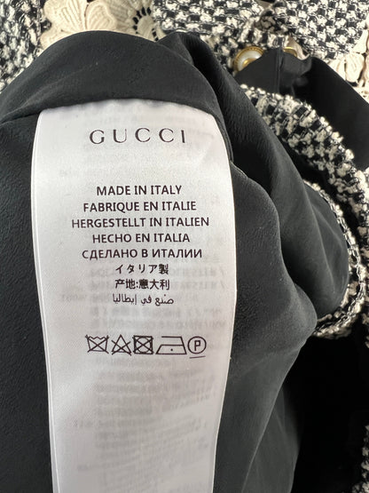 Gucci Black and White Tweed Jacket with Lace Detail and GG Buttons Size IT 36 (UK 4)
