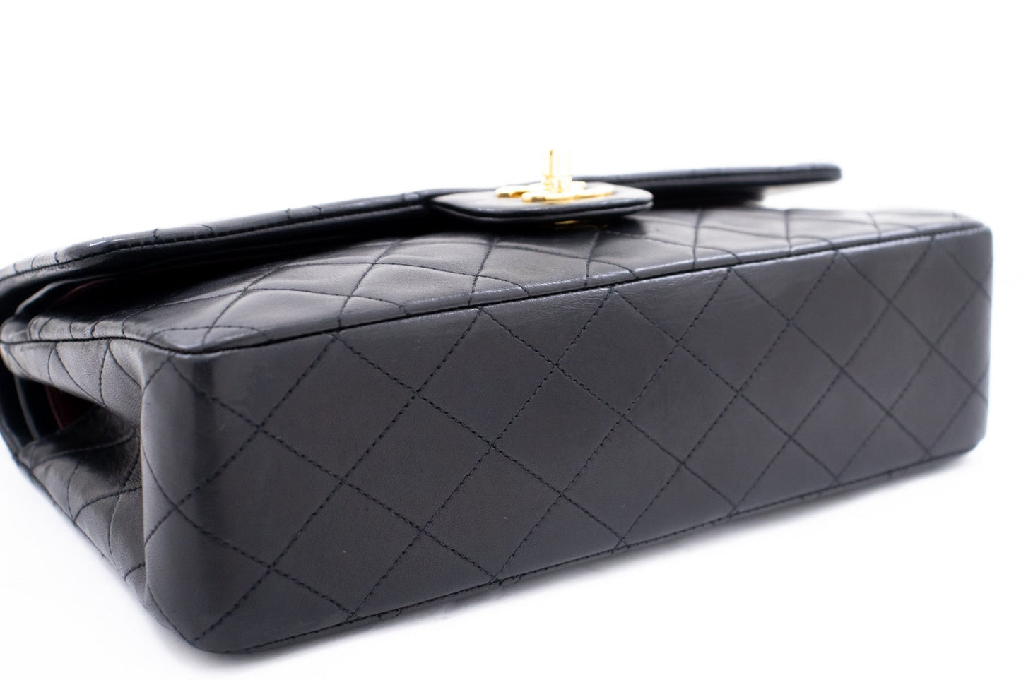 CHANEL Classic Double Flap 10" Chain Shoulder Bag Black Lambskin k76