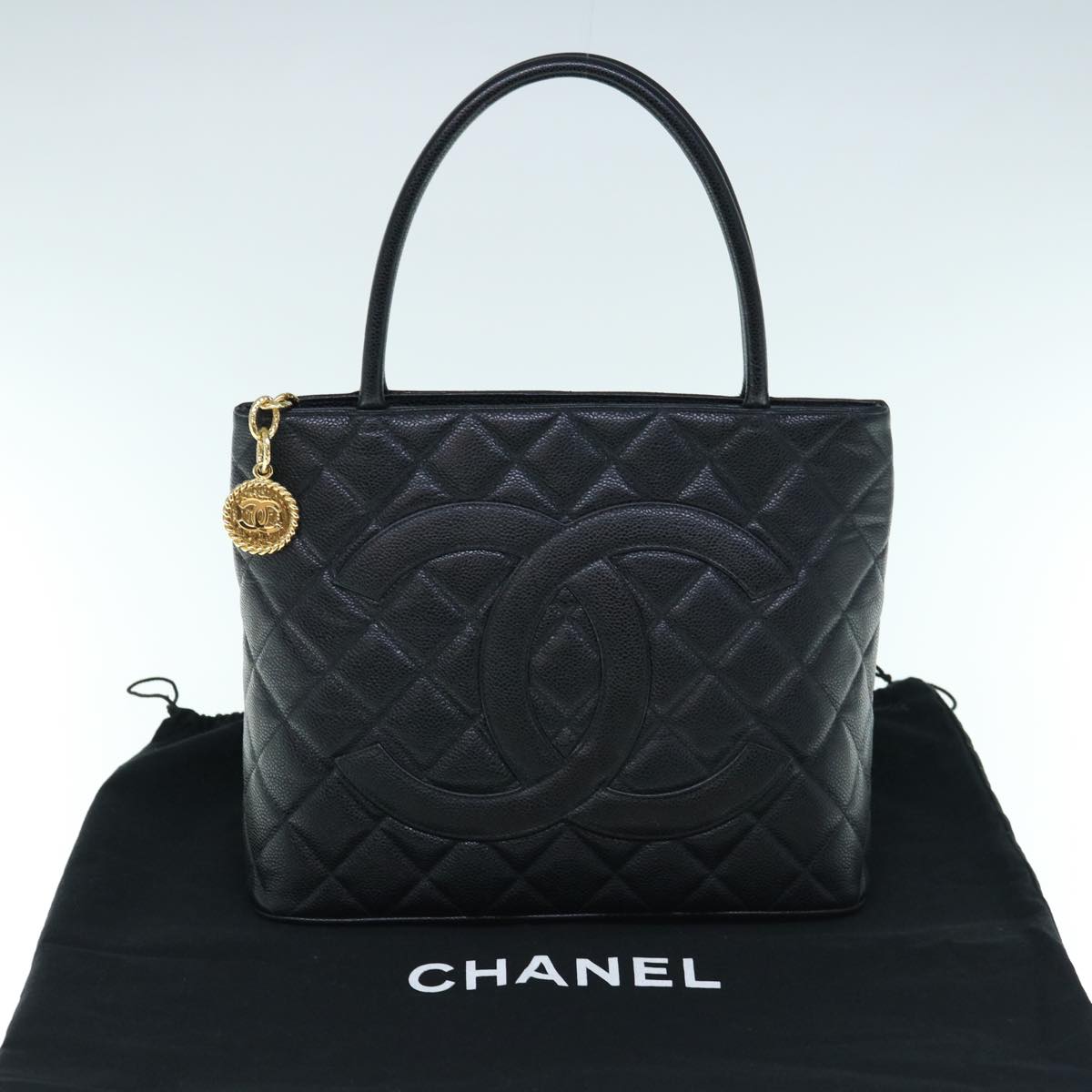 CHANEL Tote Bag Caviar Skin Standard Black CC 62895SA