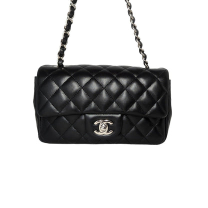Chanel 2019 Black Lambskin Quilted Mini Rectangular Flap