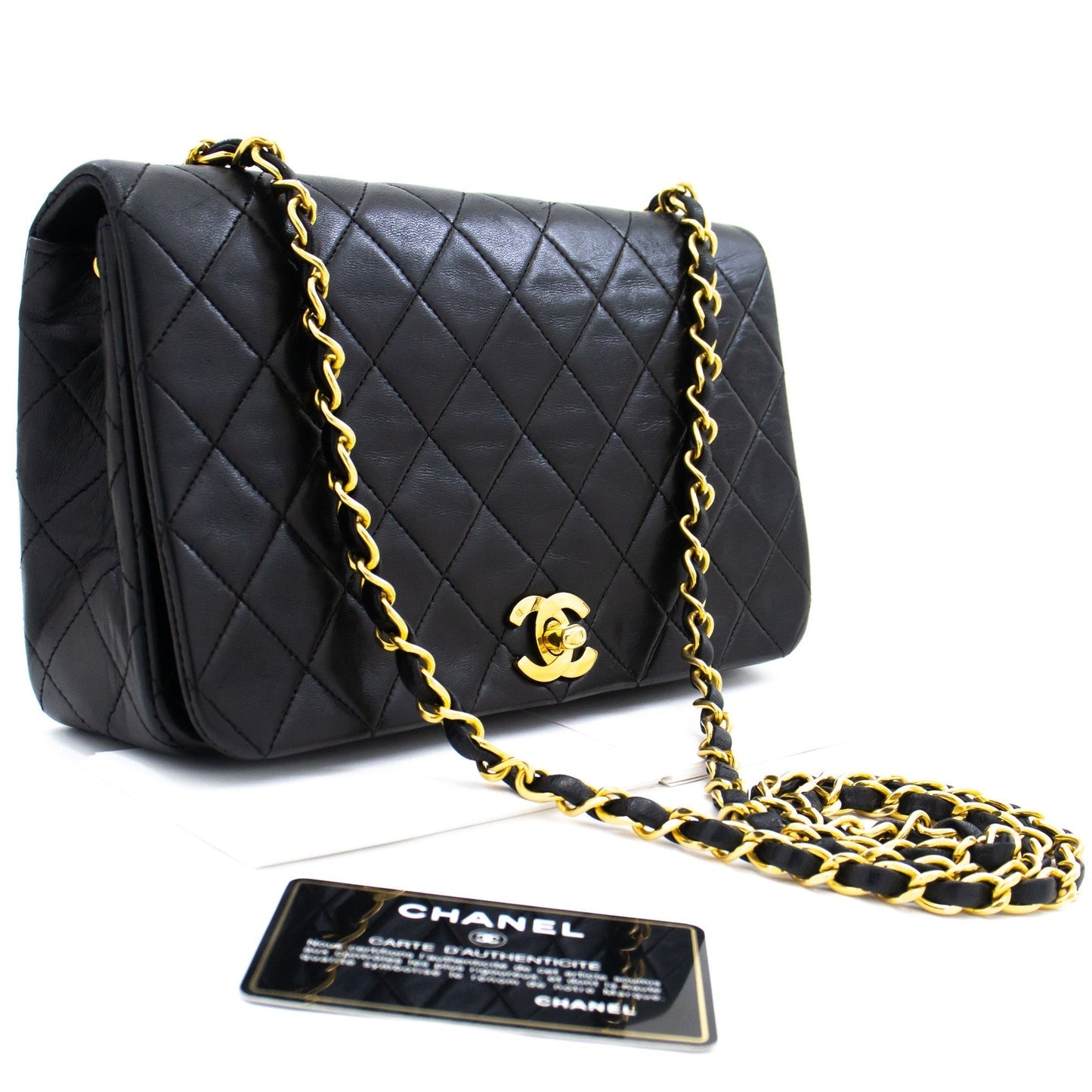 CHANEL Full Flap Chain Shoulder Bag Clutch Black Quilted Lambskin k84