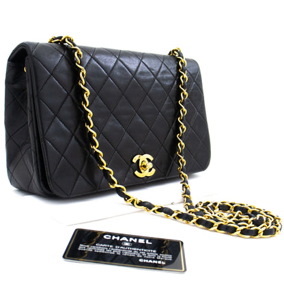 CHANEL Full Flap Chain Shoulder Bag Clutch Black Quilted Lambskin k84