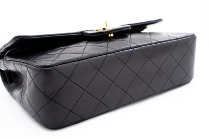 CHANEL Classic Double Flap 9" Chain Shoulder Bag Black Lambskin k65