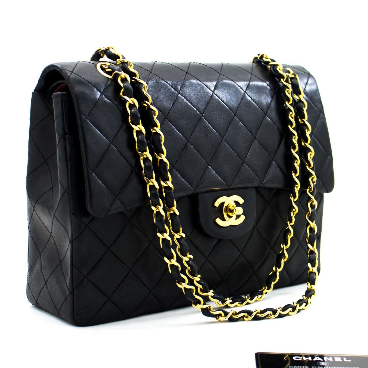 CHANEL 2.55 Double Flap Square Chain Shoulder Bag Black Lambskin h72
