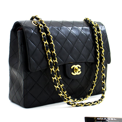 CHANEL 2.55 Double Flap Square Chain Shoulder Bag Black Lambskin h72