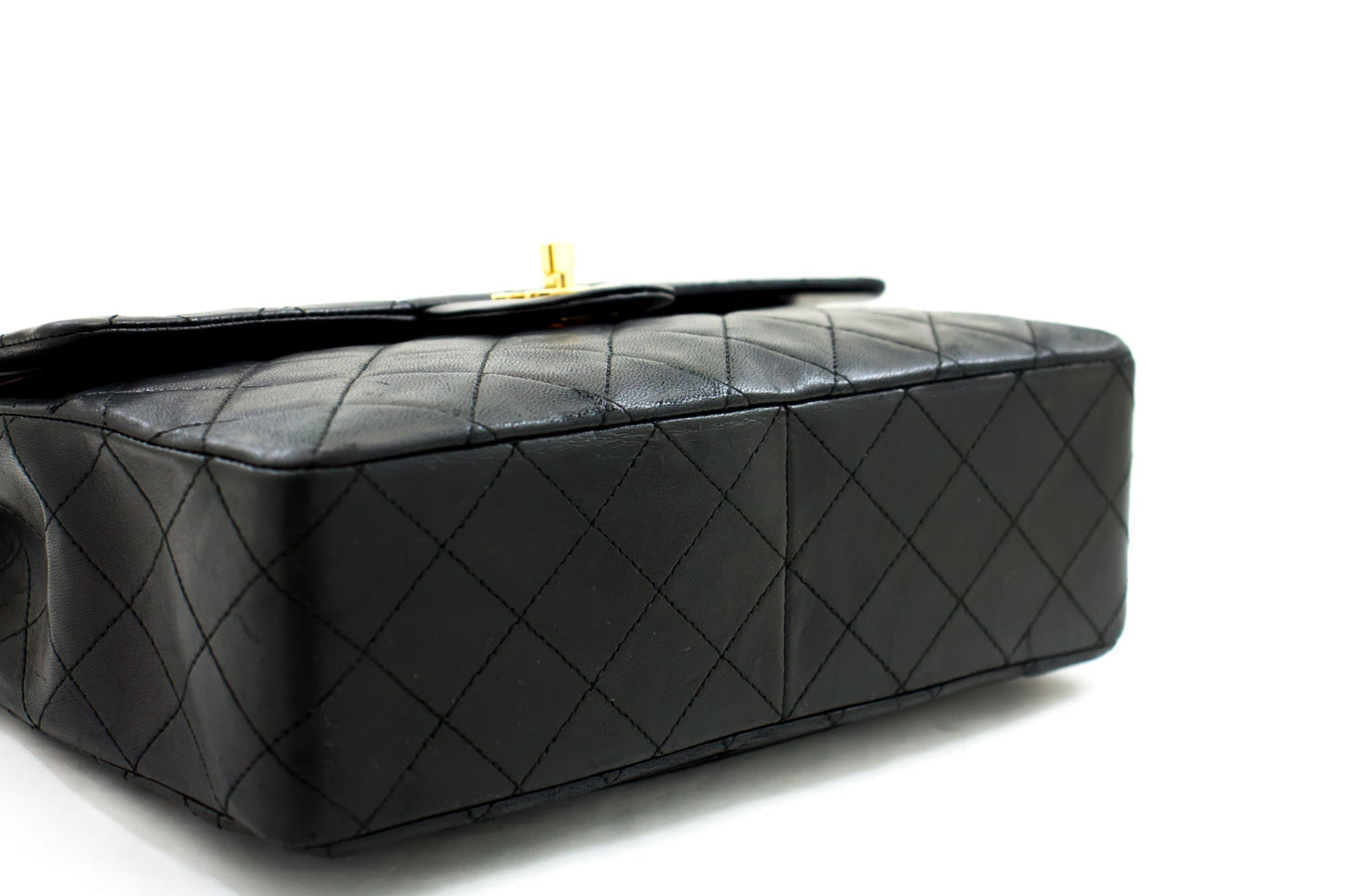 CHANEL 2.55 Double Flap Square Chain Shoulder Bag Black Lambskin h72