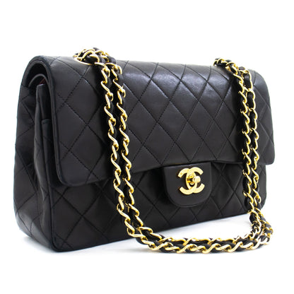 CHANEL Classic Double Flap Medium Chain Shoulder Bag Black Lamb k70