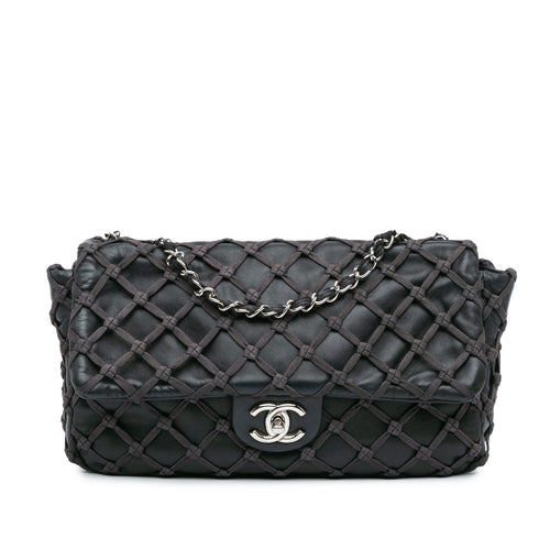 Black Chanel Jumbo Calfskin Canebiers Net Flap Shoulder Bag