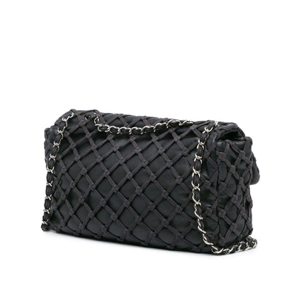 Black Chanel Jumbo Calfskin Canebiers Net Flap Shoulder Bag