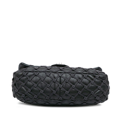 Black Chanel Jumbo Calfskin Canebiers Net Flap Shoulder Bag