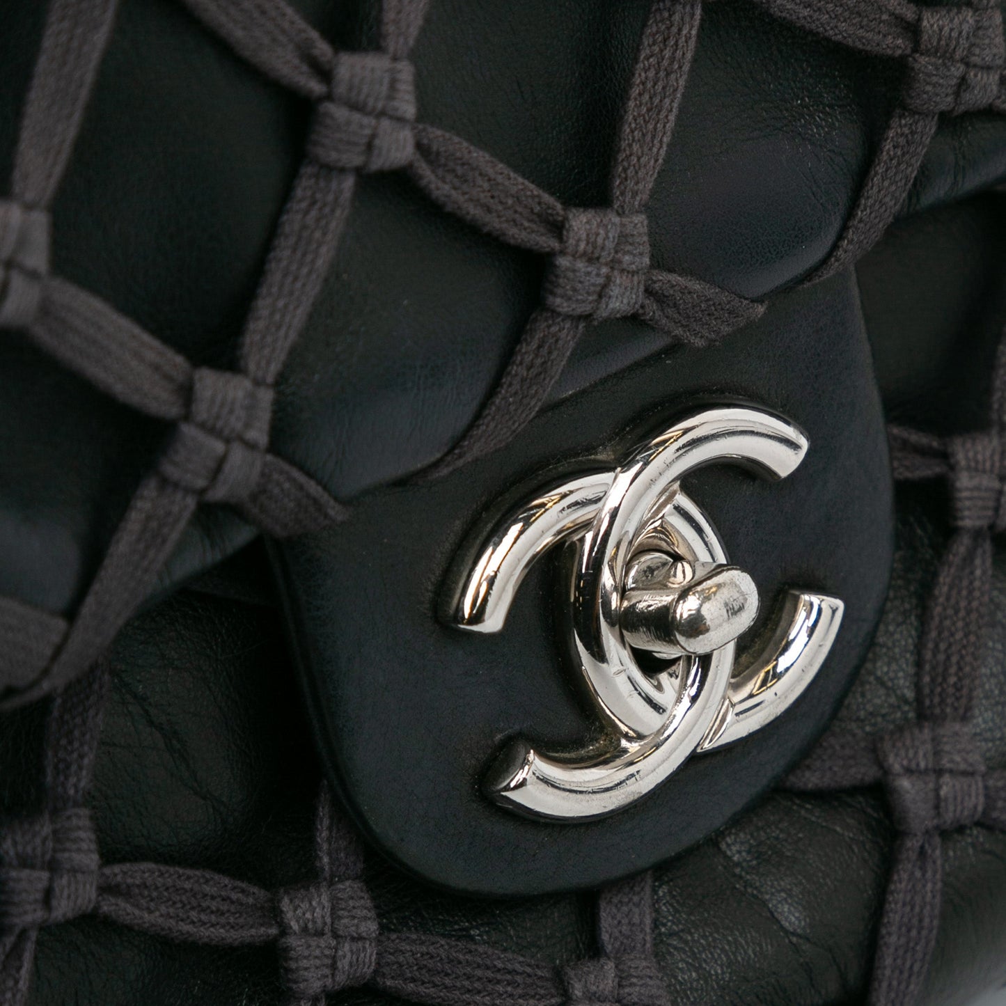 Black Chanel Jumbo Calfskin Canebiers Net Flap Shoulder Bag