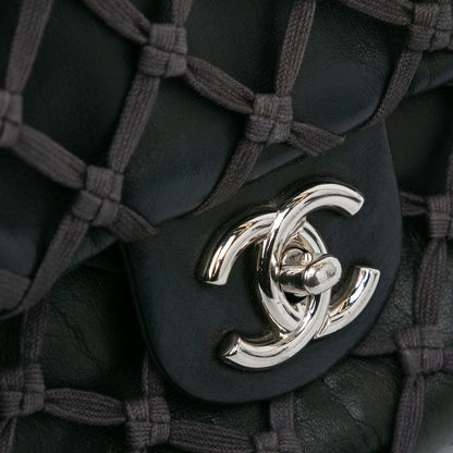 Black Chanel Jumbo Calfskin Canebiers Net Flap Shoulder Bag