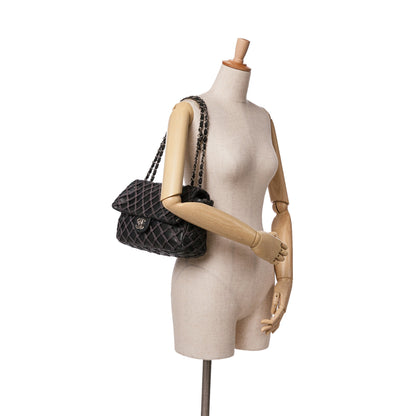 Black Chanel Jumbo Calfskin Canebiers Net Flap Shoulder Bag