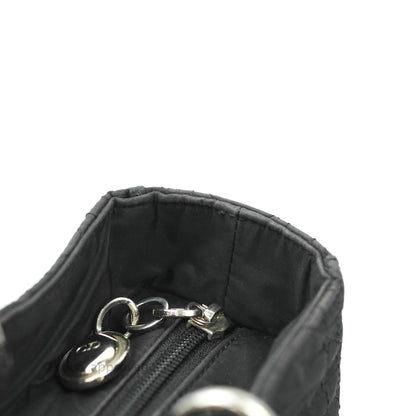 Christian Dior Vintage Large Cannage Fabric Black Lady Dior Silver Hardware