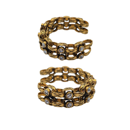 CHANEL Vintage Strass Quilted Chain Link Cuff Bracelet