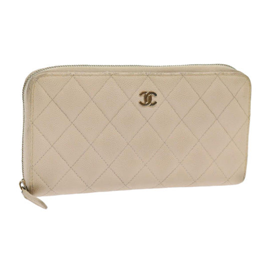 CHANEL Long Wallet Caviar Skin White CC 65288