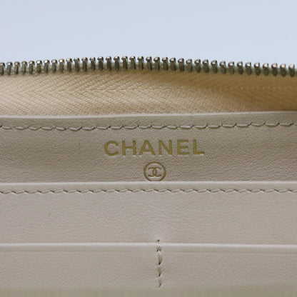 CHANEL Long Wallet Caviar Skin White CC 65288
