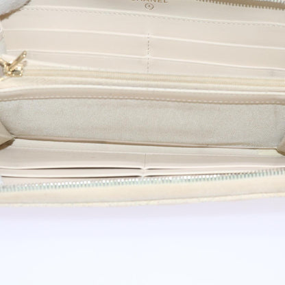 CHANEL Long Wallet Caviar Skin White CC 65288