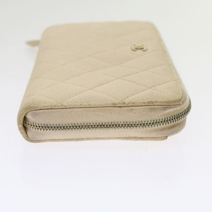 CHANEL Long Wallet Caviar Skin White CC 65288