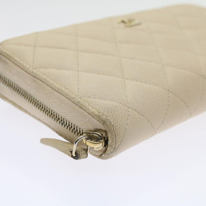 CHANEL Long Wallet Caviar Skin White CC 65288
