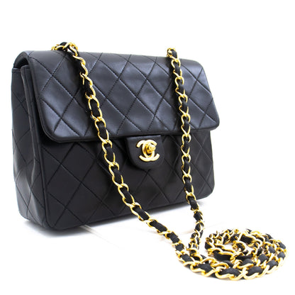 CHANEL Mini Square Small Chain Shoulder Bag Crossbody Black Quilt k85