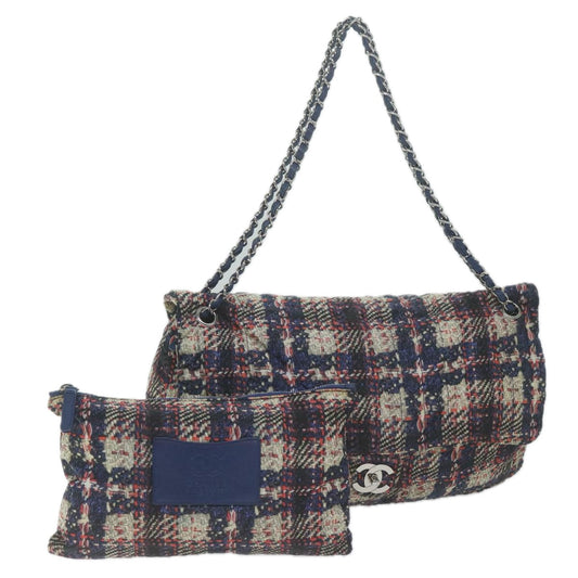 CHANEL Turn Lock Chain Shoulder Bag Nylon Navy White CC 65724A